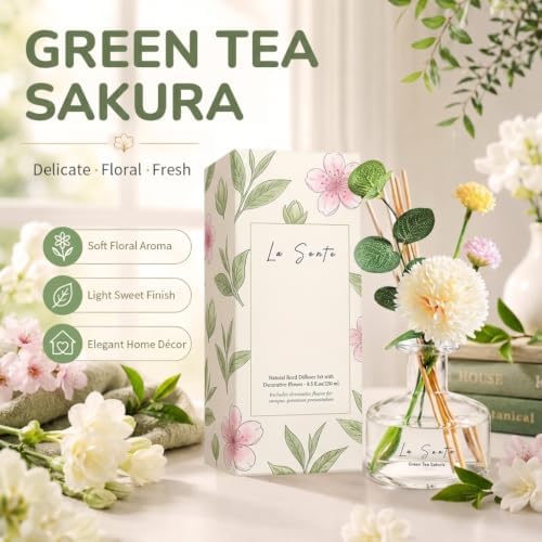 Green Tea Sakura Reed Diffuser Set, 8.5 fl oz/ 250ml