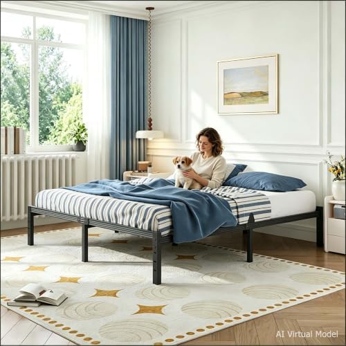 18 Inch Full Size Metal Platform Bed Frame,Mattress Anti-Slip Design
