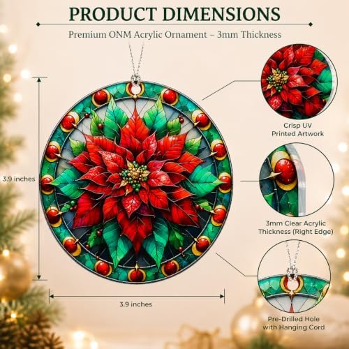 Poinsettia Christmas Ornaments 2026, Traditional Christmas Flowers Ornament, Vintage Floral Holiday Decor, Unique Vintage for Friends, Mom and Grandparents