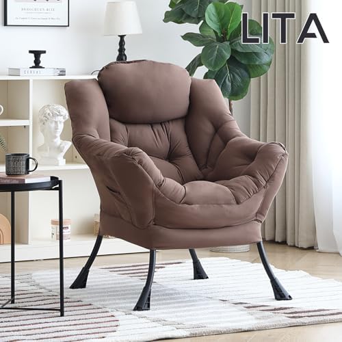LITA Lazy Chair, Comfy Accent Reading Chair, Dark Brown