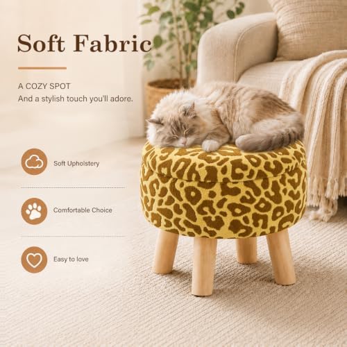Wimarsbon Round Storage Ottoman,Footstool with Padded Seat and Wood Legs