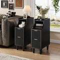 Fluted Nightstands Set of 2,Narrow Bedside Table with 2 Drawers & Storage, Farmhouse Walnut End Table Modern Side Table for Bedroom Livingroom Sofa Office, Small Space
