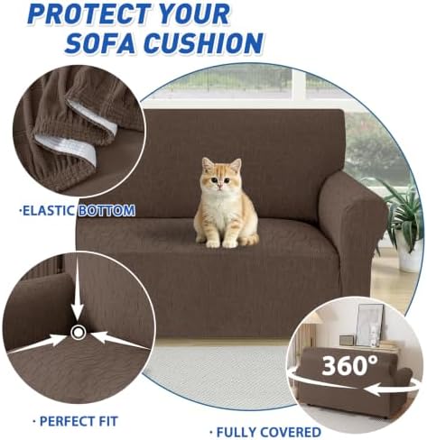 MAXIJIN Waterproof Couch Covers for Sofa (71"-91"), Stretch Sofa Cover Slipcovers with Non Slip Elastic Bottom, Dog Pet Friendly Furniture Protector Washable (Large, Coffee)