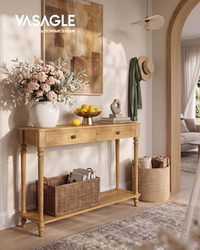 VASAGLE 39.3"Console Table, Narrow Entryway Sofa Table with Solid Wood Legs
