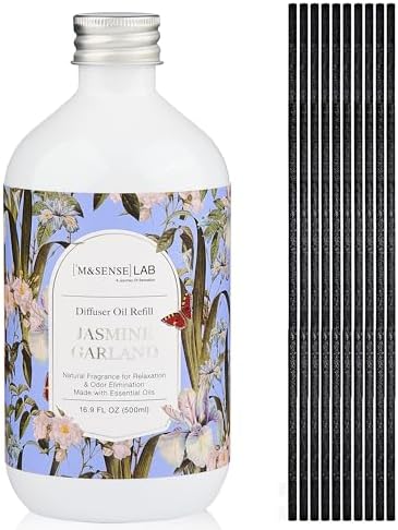 M&SENSE Reed Diffuser Set, Jasmine Garland, 17oz Natural Essential Oil