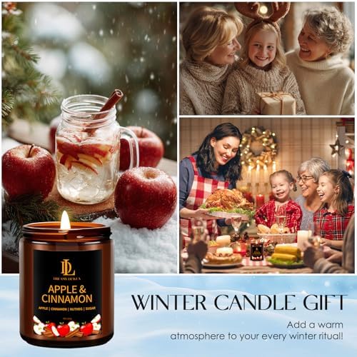 DL DREAMY DEWLA Fall Candle, Apple & Cinnamon Scented for Home, 7oz Soy Wax