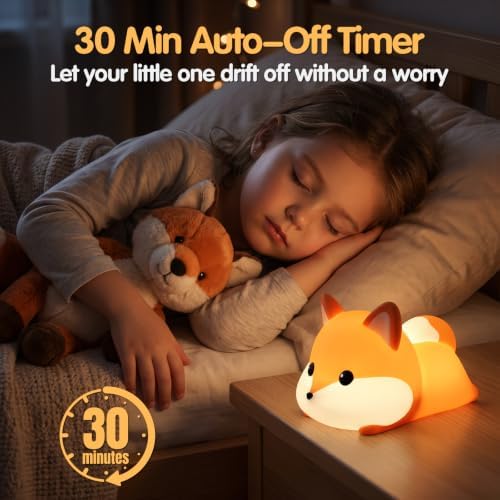 Fox Silicone Night Light for Kids, Cute Squishy LED Lamp Gift