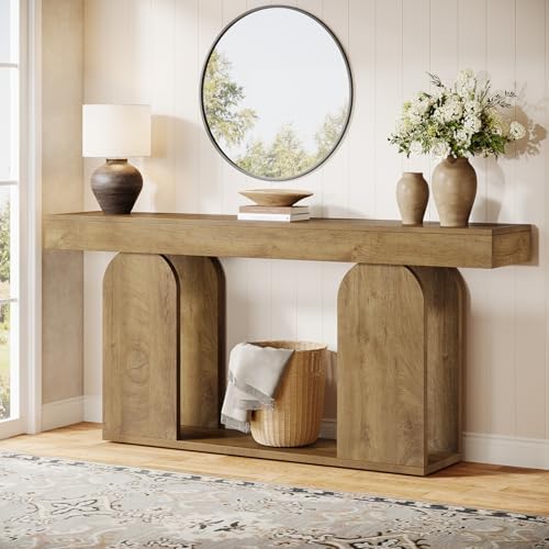 Tribesigns 70.9-Inch Extra Long Sofa Table, Farmhouse Console Tables with Wood Frame and Storage Shelf, 2-Tier Wood Table Behind Couch for Living Room, Hallway, Foyer, Light Brown