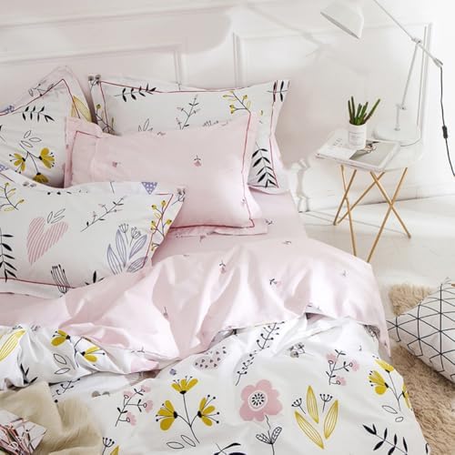 Girls Flower Duvet Cover Twin XL Aesthetic Pink Floral Bedding Set 100% Cotton Flower Comforter Cover Botanical Cottagecore Bedding Set Soft Breathable Pink Floral Duvet Cover with 2 Pillowcases