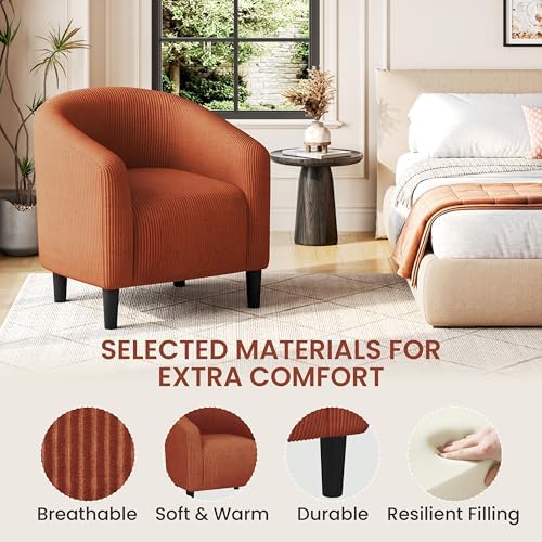 Yaheetech Small 25.5in Wide Corduroy Barrel Accent Chair, Brick Red