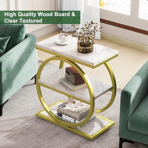 IBUYKE Narrow End Table with 3 Storage Shelves,White Gold UTMJ418G