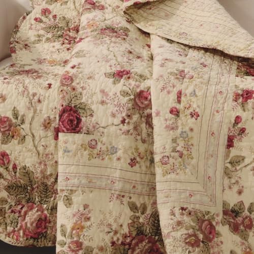 Greenland Home Fashions Antique Rose - Classic Traditional Floral - 100% Cotton Quilted Throw Blanket, 50 x 60 inches, Ecru (Pack of 6)