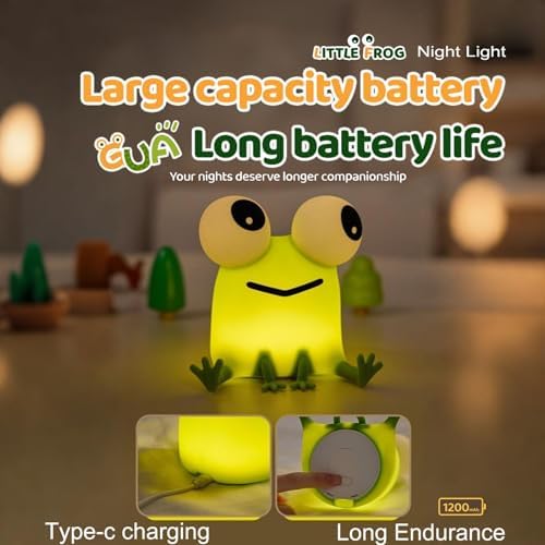 Frog Night Light for Kids, Green Silicone Squishy Dimmable Nursery Lamp