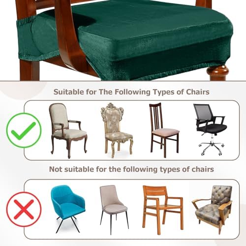 Havawish Extra Wide Dining Chair Seat Covers, Dark Green, Velvet, 1 Pcs
