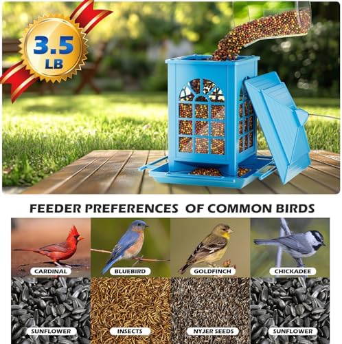 Birdream 2 Pack Bird Feeders for Outdoor Hanging, Assembly Required, 1-Min Easy Setup, Classic Courtyard Design, Attracting Cardinals Chickadees Goldfinches & Sparrows - Blue