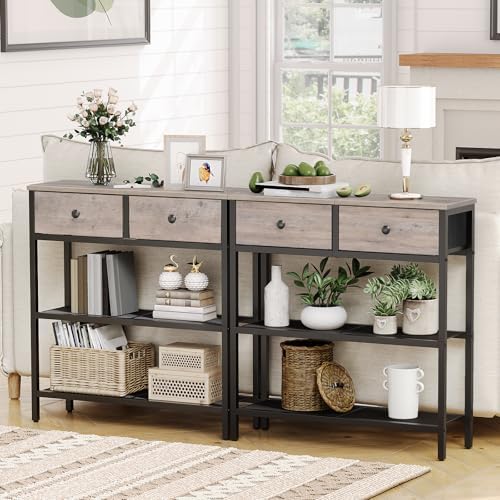 HOOBRO 29.5" Narrow Console Table with 2 Fabric Drawers, Small Sofa Table