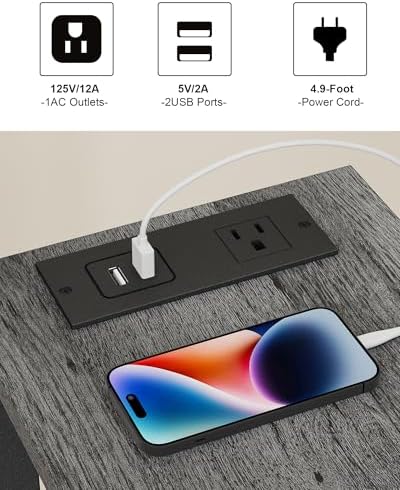 TUTOTAK Narrow Side Table, 2-Tier Small End Table with Charging Station
