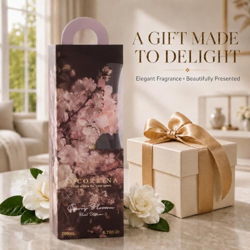 Cherry Blossom Reed Diffuser Set with Flowers, 6.76 fl oz
