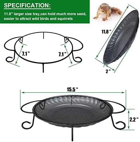 CQAIRIOU Upgraded Ground Platform Bird Feeder Tray,11.8” Stainless Steel Large Bird Feeder Mesh Seed Tray with A Exquisite Tray Station,Attract Wild Birds,Great Decoration for Garden Backyard