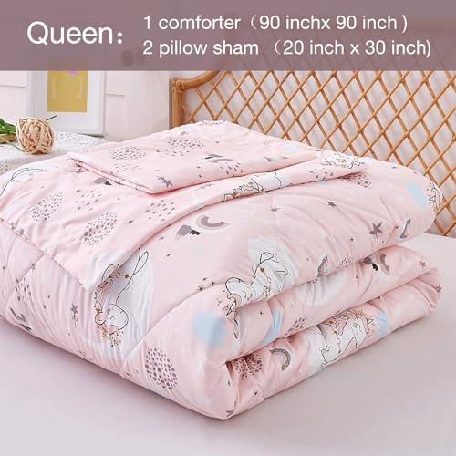JSD Pink Unicorn Kids Comforter Set Queen Size