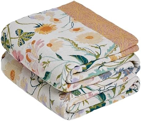 MSGKV Boho Throw Blanket 60"x80" Cotton Floral Blanket for Couch Bed Decor