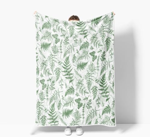 Floral Throw Blanket, Green Flower Throws Wildflowers Botanical Floral Printed for All Seasons, Vintage Mint Green Butterfly Flannel Blanket for Bedding Sofa Travel Couch Chair Sofa Home Decor,30x40