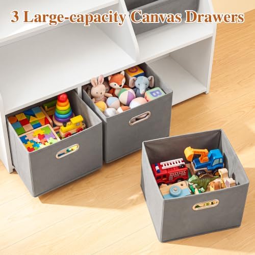Montessori Bookshelf Toy Storage Organizer for Kids & Toddlers – Front-Facing Display with Removable Fabric Bins, Keeps Playroom Tidy, Perfect for Preschoolers, Space-Saving 32"W x 16"D x 32"H