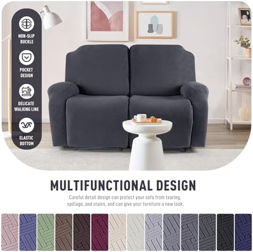 KinCam Oversized Loveseat Recliner Covers, Reclining Cover, Charcoal Gray