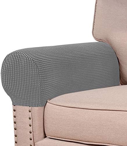 Turquoize Stretch Armrest Covers for Chairs and Sofas Couch Arm Covers for Sofa Spandex Jacquard Armrest Cover Anti-Slip Furniture Protector Washable Armchair Slipcovers for Recliner Set of 4, Dove