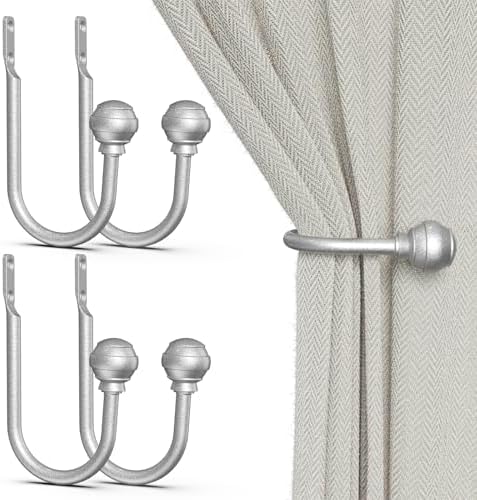 Hion Curtain Holdbacks Silver 4pcs, Curtain Tiebacks Wall Mounted Hooks