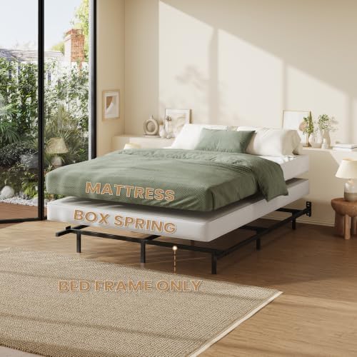 SHA CERLIN 7 Inch Metal Bed Frame, 9-Leg Box Spring Base, Black, Full