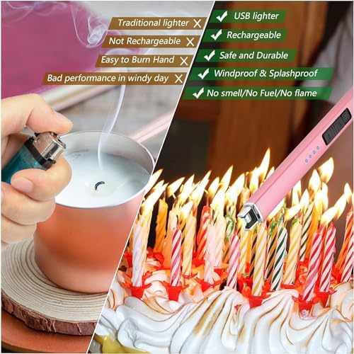 MEIRUBY 2 Pack Electric Candle Lighter, Christmas Stocking Stuffers Gifts for Women Mom Men Wife Sister, USB Arc Rechargeable Windproof Long Lighter for Candle BBQ Housewarming Birthday Gifts Idals