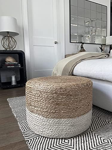 Pouf Ottoman 100% Jute Pouffe Natural Ivory (20"x20"x20")