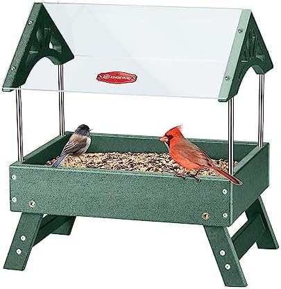 Kingsyard Covered Platform Ground Bird Feeder for Outdoors, Green