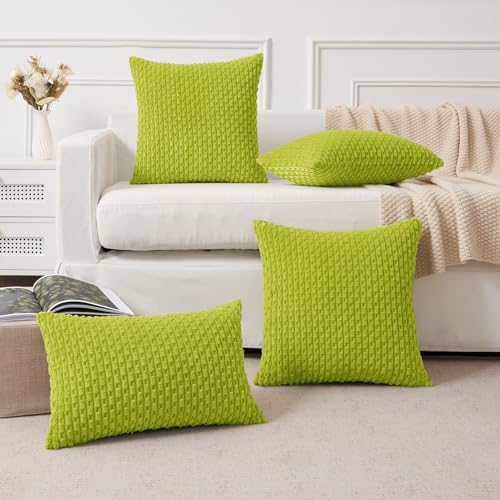 Kevin Textile Soft Corduroy 18x18 Inch Pillow Covers 2 Pack, Xmas Green