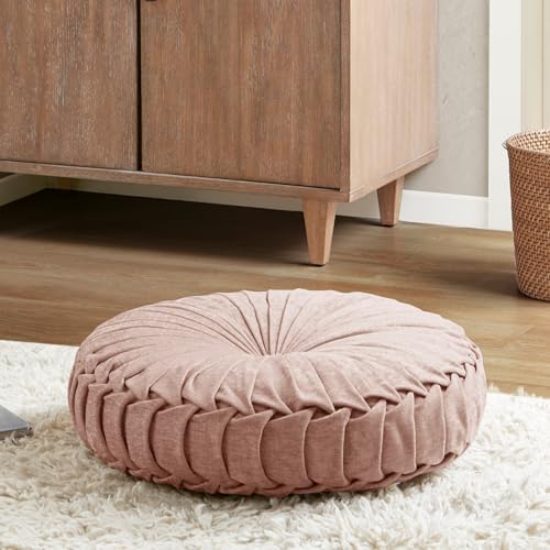 Intelligent Design Round Chenille Tufted Floor Pillow Dia 22"x6" Blush