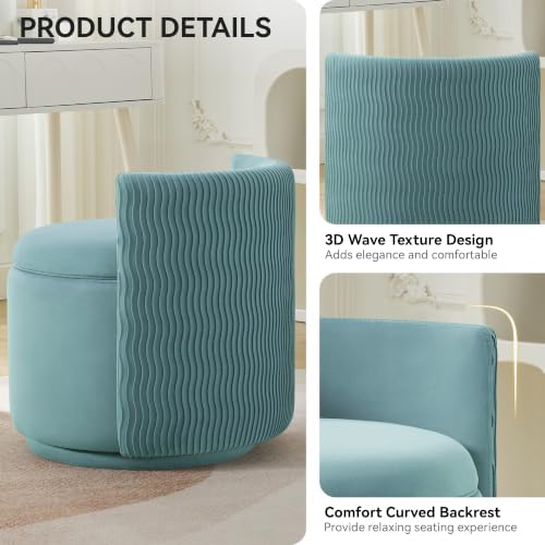 Large Velvet Vanity Chair, 360° Swivel Makeup Chair with Storage, Teal