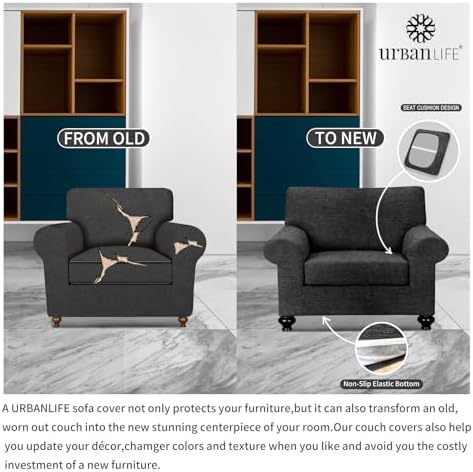 URBANLIFE 2-Piece Stretch Sofa Covers for 1 Cushion Couch, Black