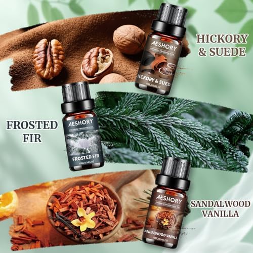 Wood Essential Oils Set, Woody Scent Fragrance Oil Kit, Aromatherapy Oils for Diffusers (6 * 10ML), Sandalwood &Vanilla, Forested Fir,Palo Santo&Mahogany,Cedar & Amber, Oud &Balsam,Hickory&Suede
