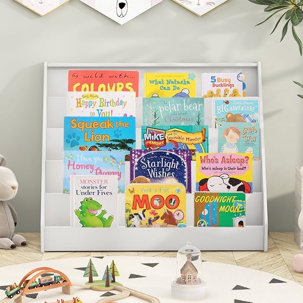 Costzon 5-Tier Kids Bookshelf, Wooden Children Bookcase, Toddler Book Rack, Magazine Storage & Display Shelf, Book Shelf for Kids Room, Living Room, Nursery, Classroom (White)