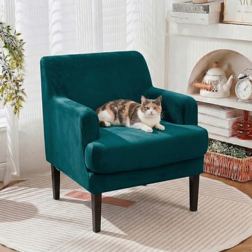 Mid-Century Accent Chair Covers with Cushion Cover Velvet 2 Pieces Upholstered Armchair Slipcovers for Living Room Comfy Sofa Reading Furniture Protector for Apartment Bedroom Office (Green)