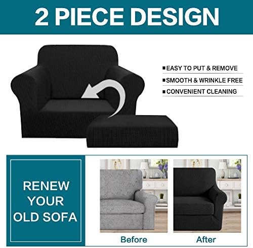 Turquoize 2 Piece Chair Covers Chair Slipcovers for Living Room Armchair Sofa Covers Chair Couch Cover with Arms Washable Furniture Protector for Chairs Feature Thick Jacquard Fabric (Chair, Black)