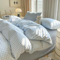 Gingham Duvet Cover Set,Cotton,Queen (90"x90"),Blue White Plaid