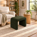 Modern Boucle Ottoman Footstool, 24" Arched Accent Stool with Soft Upholstered Seat, Small Vanity Stool Chair for Bedroom, Living Room, Entryway, Fully Assembled, Dark Green