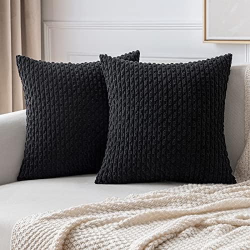 MIULEE Decorative Throw Pillow Covers 18x18 Black Textured Corduroy