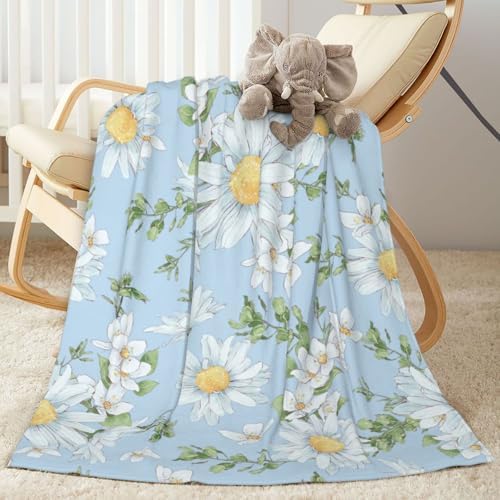 Daisies and Watercolor Wildflowers Fleece Throw Blanket Ultra Soft Cozy Decorative Flannel Blanket for Home Bed Couch Chair Travel 50x40in