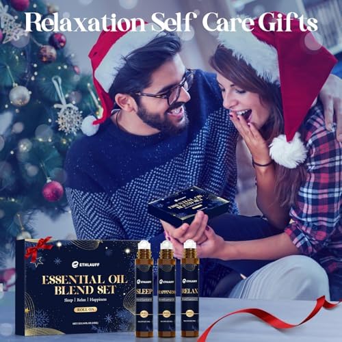 Essential Oil Roller Set, (Sleep, Relax, Happiness) Aromatherapy Roll On for Body Skin Care, Home - Natural Aromatherapy Gift, Relaxtion Gift, Stress Relief Gift for Women and Men