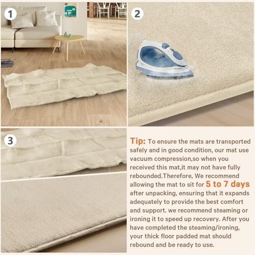 Baby Play Mat for Floor,Tummy Time Area Rug 79x110 Playpen Muscle Mat Beige