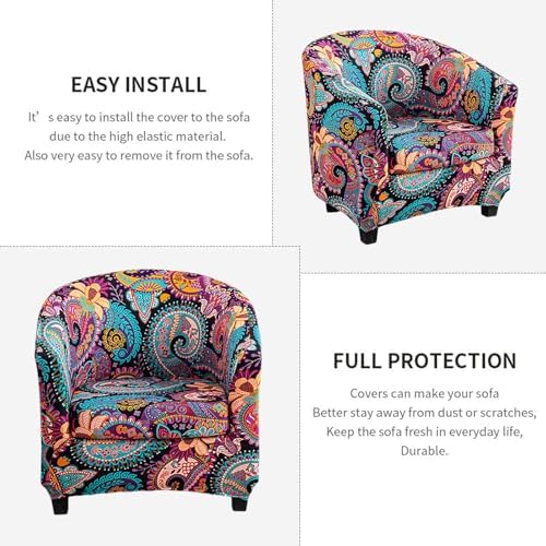 NILUOH Club Chair Slipcover 2 Piece Stretch Barrel Chair Covers Printed Tub Chair Slipcovers Soft Accent Armchair Sofa Protector for Living Room（Flowers 10）