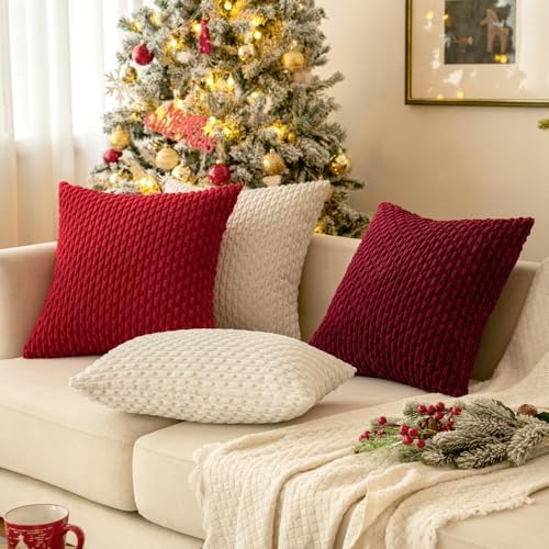 MIULEE Christmas Decorative Throw Pillow Covers 16x16 Red Textured Corduroy